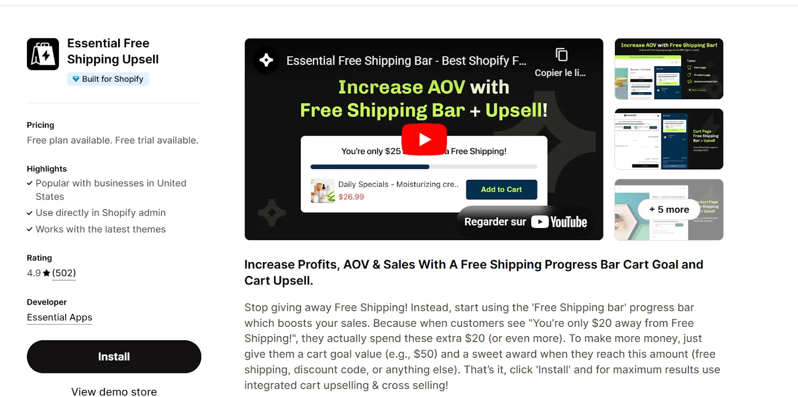 2. Essential Free Shipping Upsell